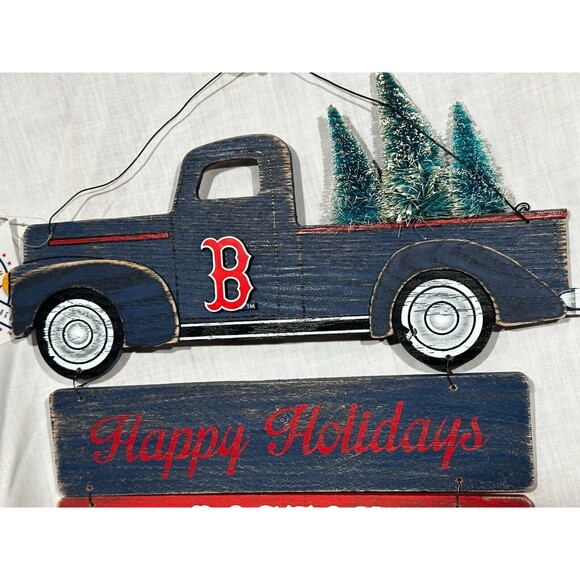 NEW Foco MLB Boston Red Sox Baseball Happy Holidays Hanging Wall Sign- Christmas - Picture 3 of 10